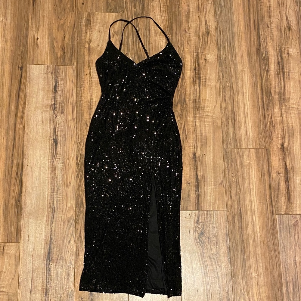 Lulu's Black Sequin Backless Dress
